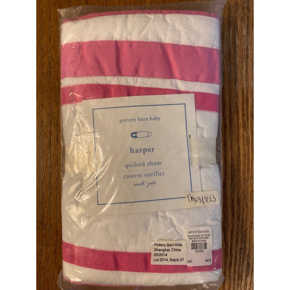 Pottery Barn Kids Harper Quilted Sham Small Pink White Striped Cotton 420463